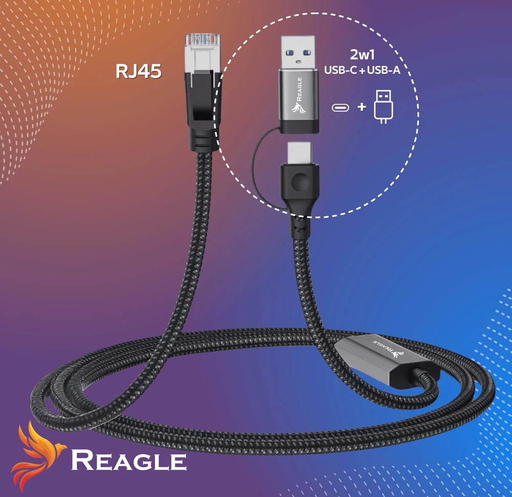 Kabelis USB Reagle USB-A + USB-C - RJ-45 2 m Juodai-pilka