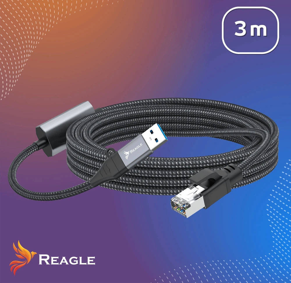 Kabelis USB Reagle USB-A + USB-C - RJ-45 3 m Juodai-pilka