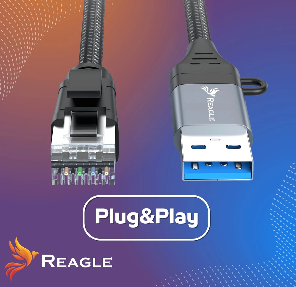 Kabelis USB Reagle USB-A + USB-C - RJ-45 2 m Juodai-pilka
