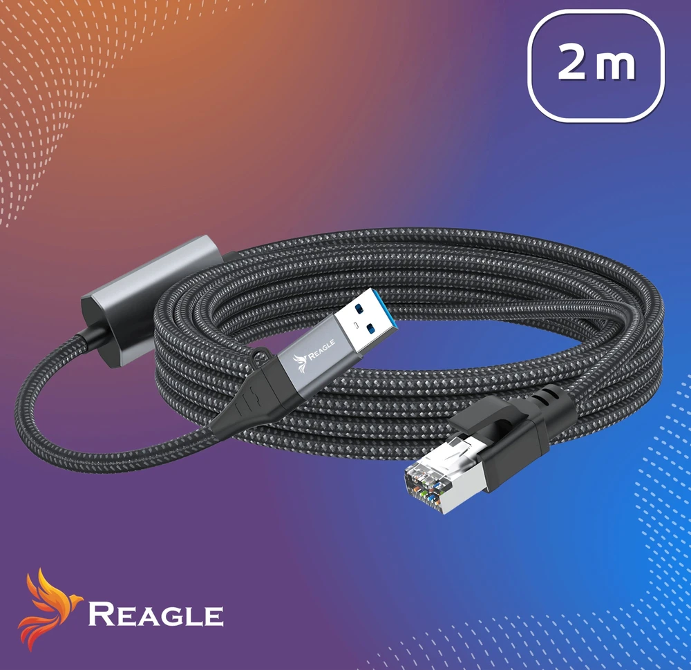 Kabelis USB Reagle USB-A + USB-C - RJ-45 2 m Juodai-pilka