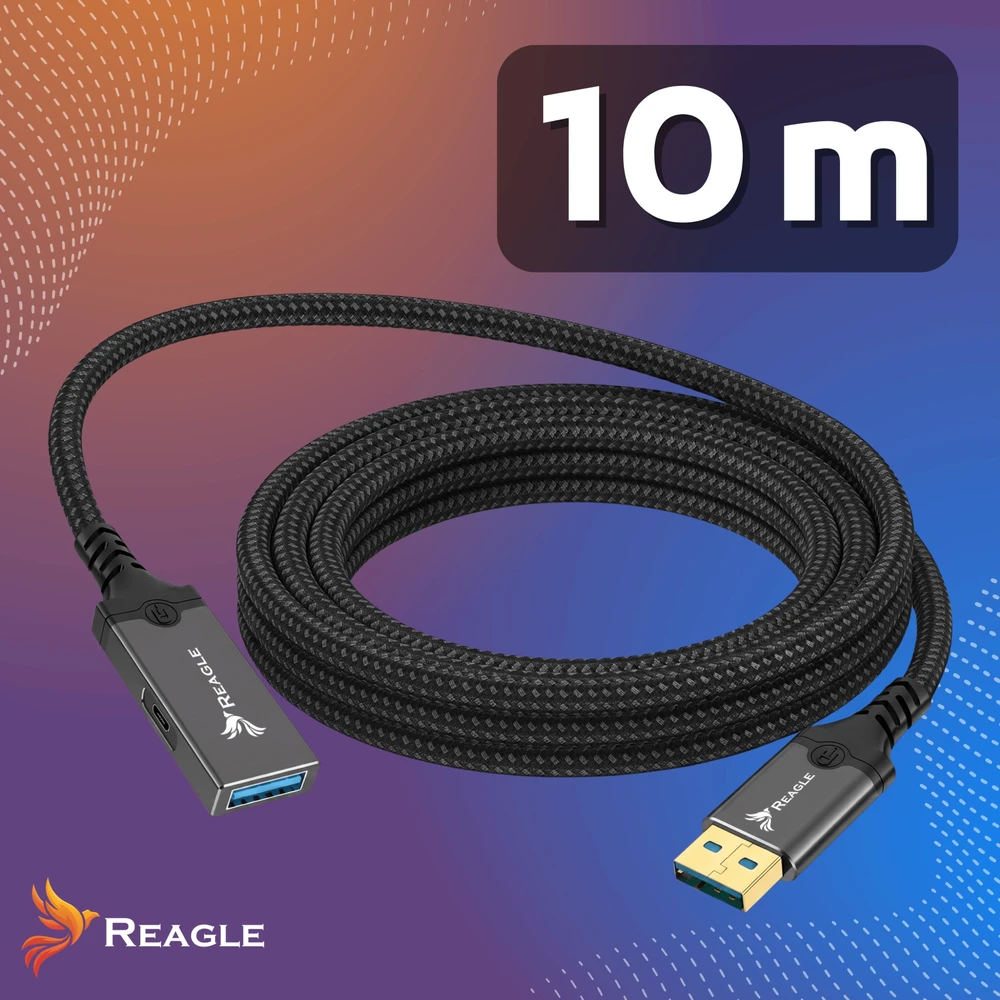 USB laidas Reagle USB-A + USB-C - USB-A 10 m Pilkas