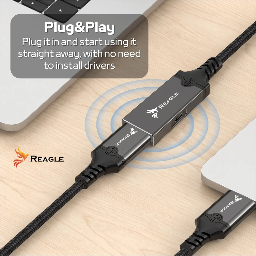 USB laidas Reagle USB-A + USB-C - USB-A 10 m Pilkas
