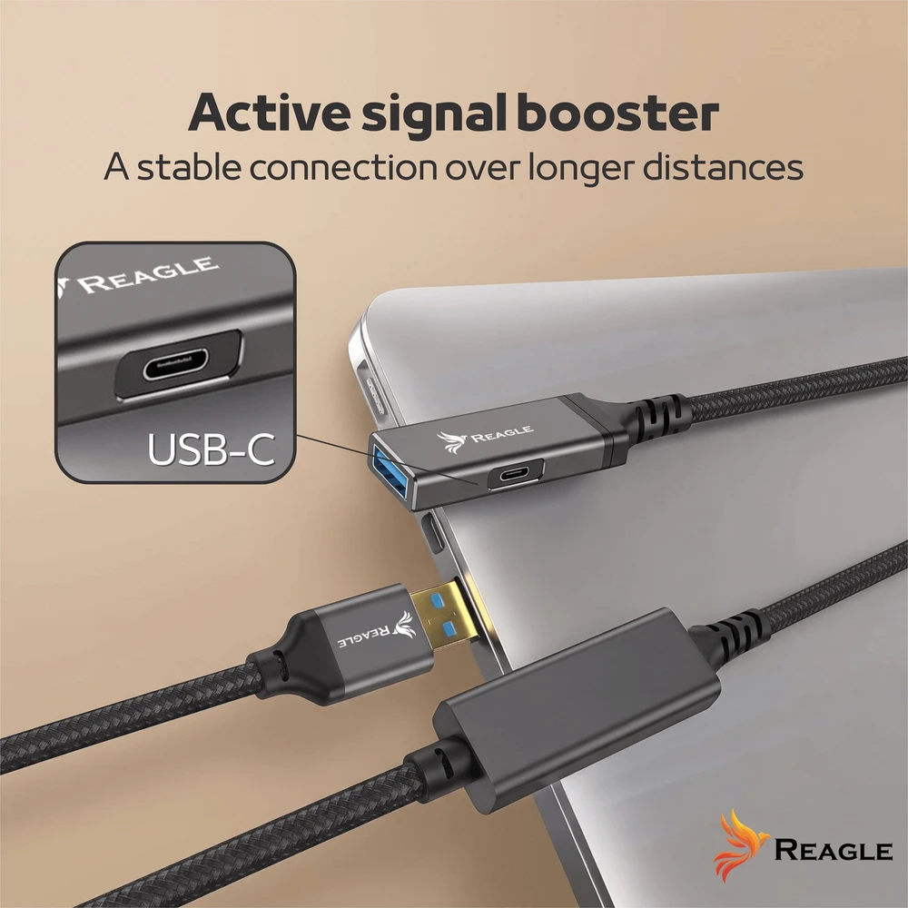 USB laidas Reagle USB-A + USB-C - USB-A 10 m Pilkas