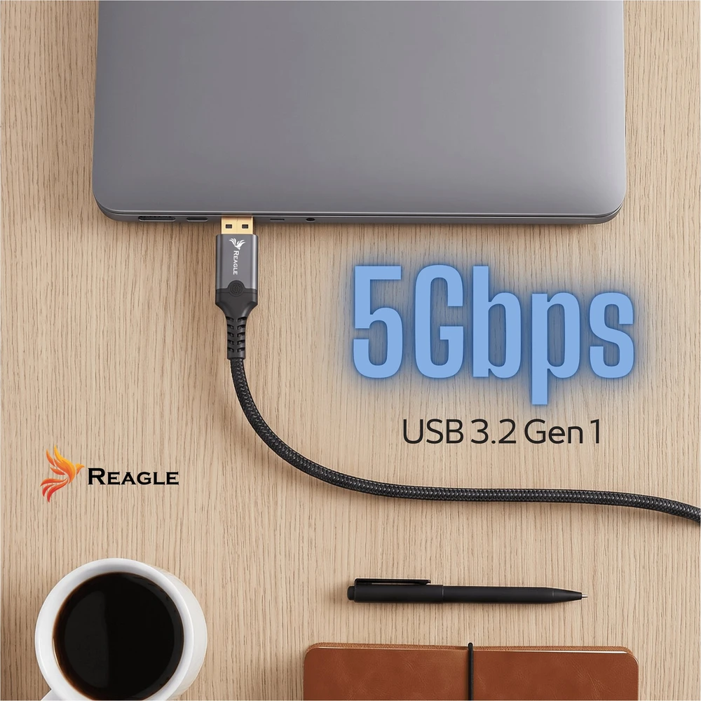 USB laidas Reagle USB-A + USB-C - USB-A 10 m Pilkas