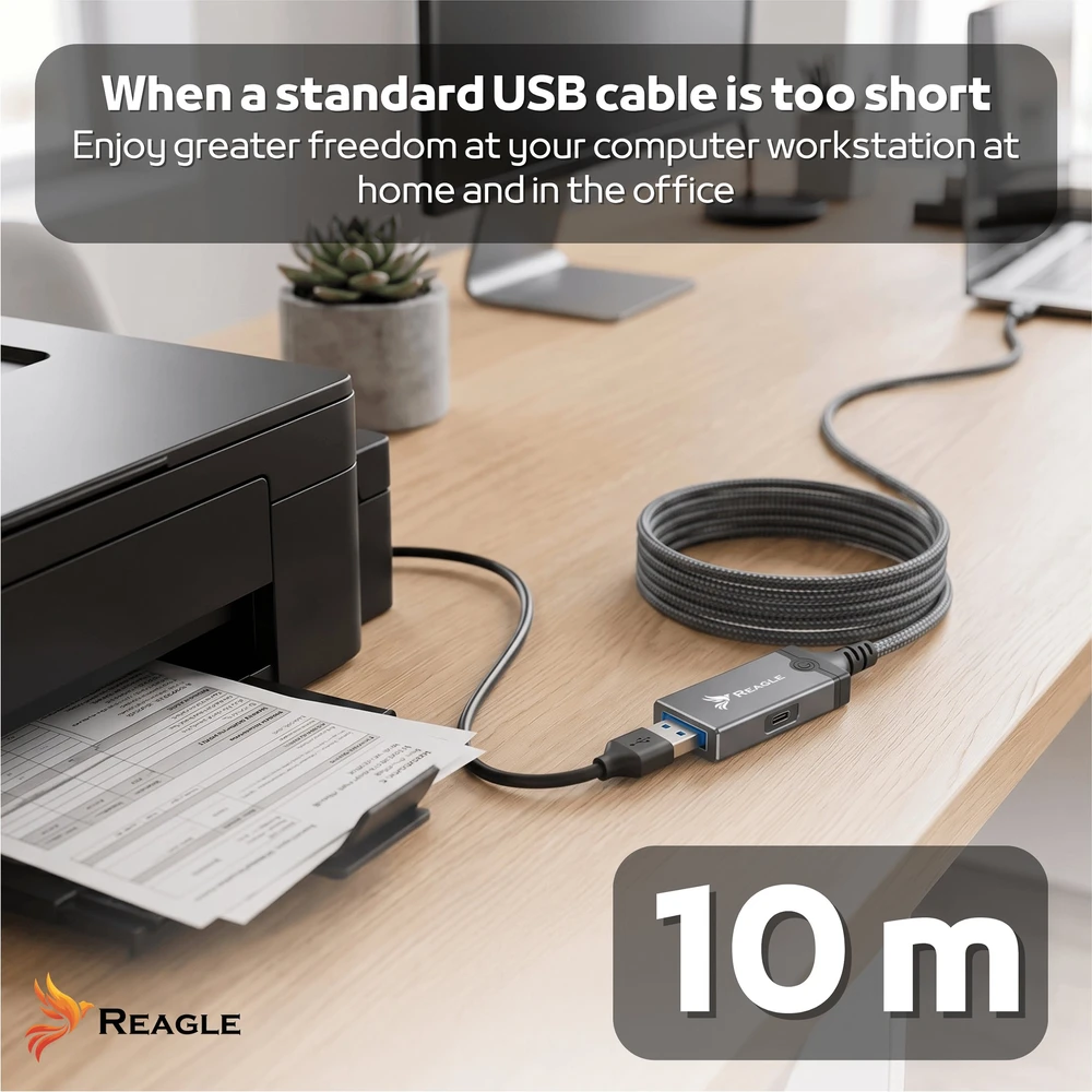 USB laidas Reagle USB-A + USB-C - USB-A 10 m Pilkas