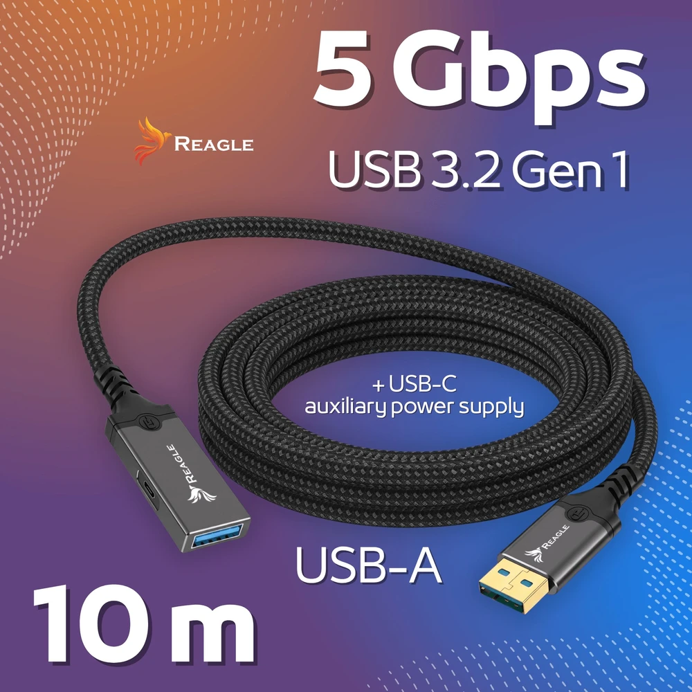USB laidas Reagle USB-A + USB-C - USB-A 10 m Pilkas