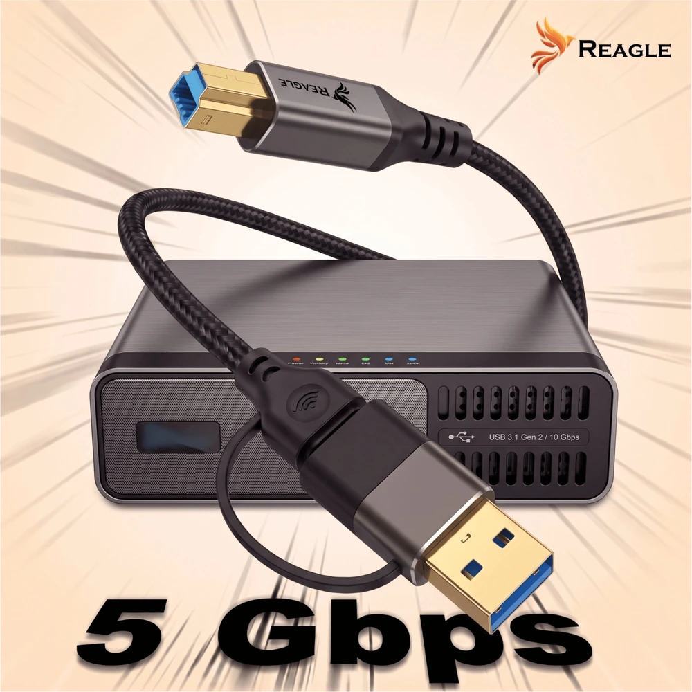 USB laidas Reagle USB-A + USB-C - USB-B 2 m Juodas