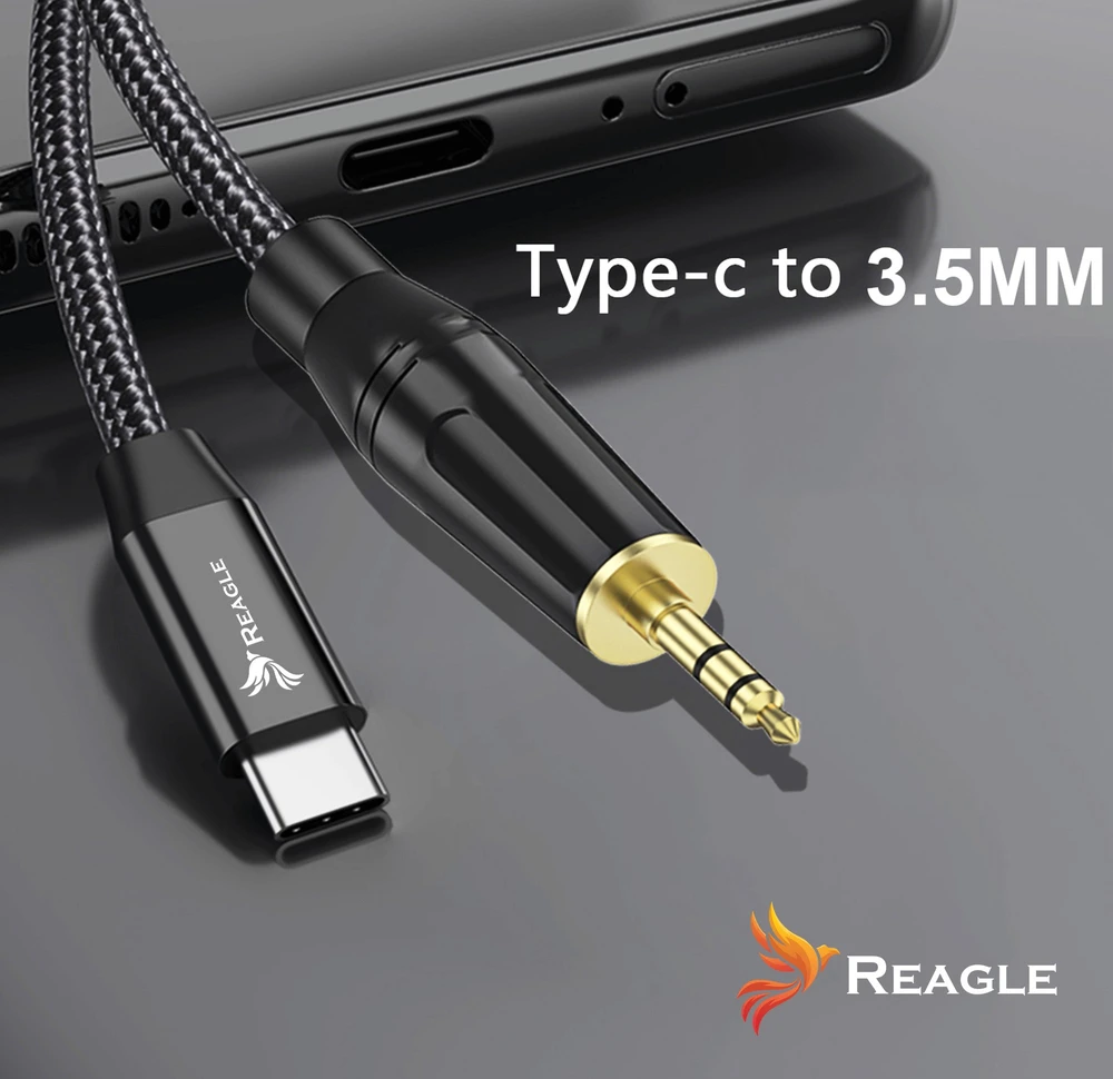 USB kabelis Reagle USB-C - mini Jack 3,5 mm 3 m Juodas