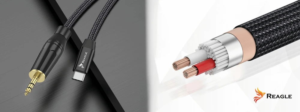 USB kabelis Reagle USB-C - mini Jack 3,5 mm 3 m Juodas