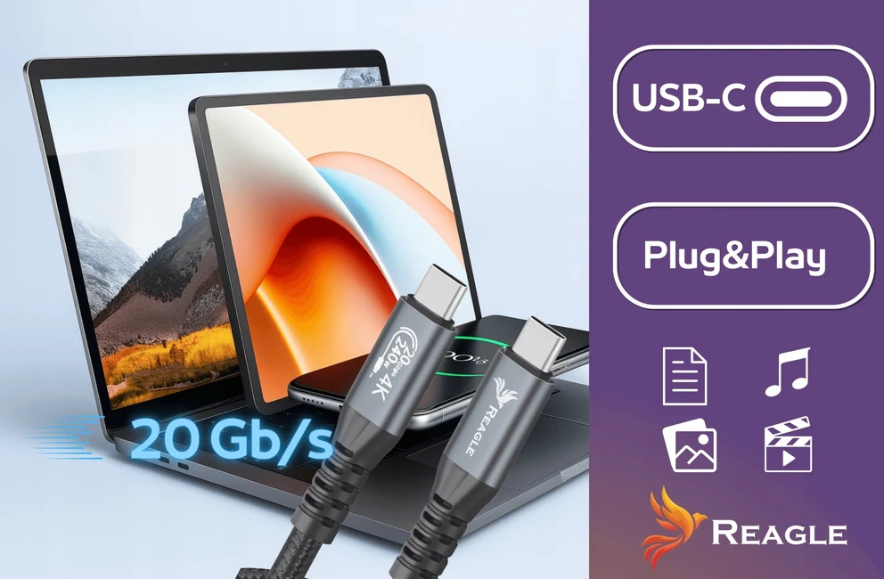 USB laidas Reagle USB-C - USB-C 0,5 m Juodas (RUC50M)