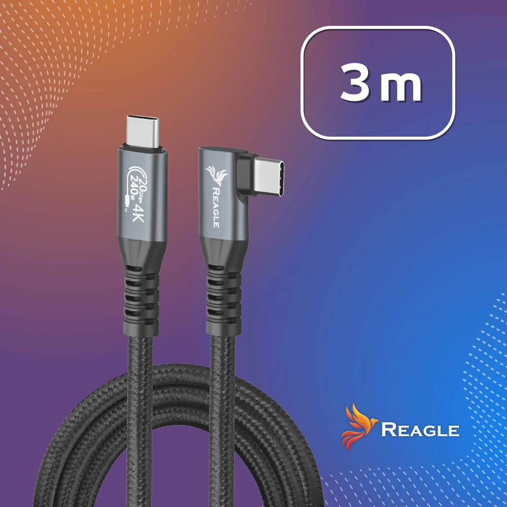 USB laidas Reagle USB-C - USB-C 3 m juodai pilkas