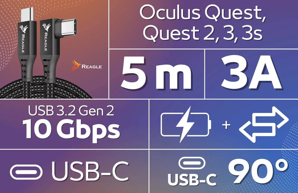 Kabelis USB Reagle USB-C - USB-C 5 m Juodas