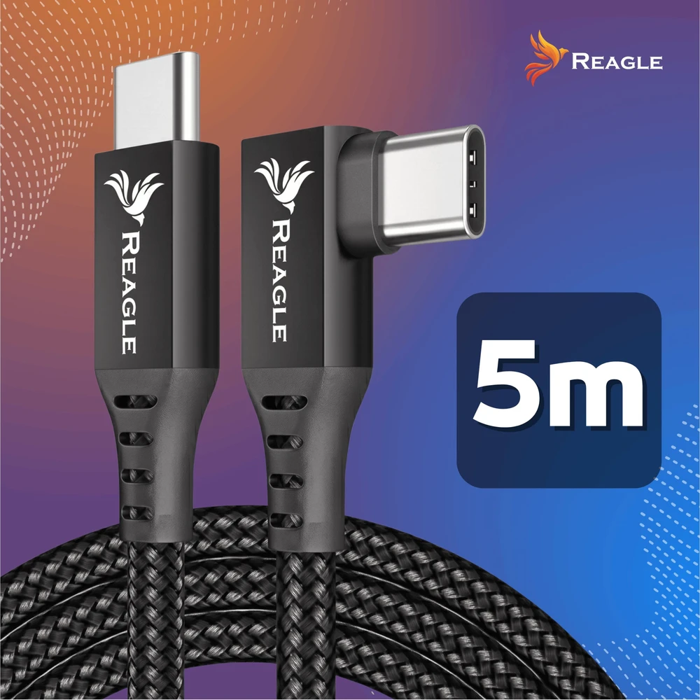 Kabelis USB Reagle USB-C - USB-C 5 m Juodas
