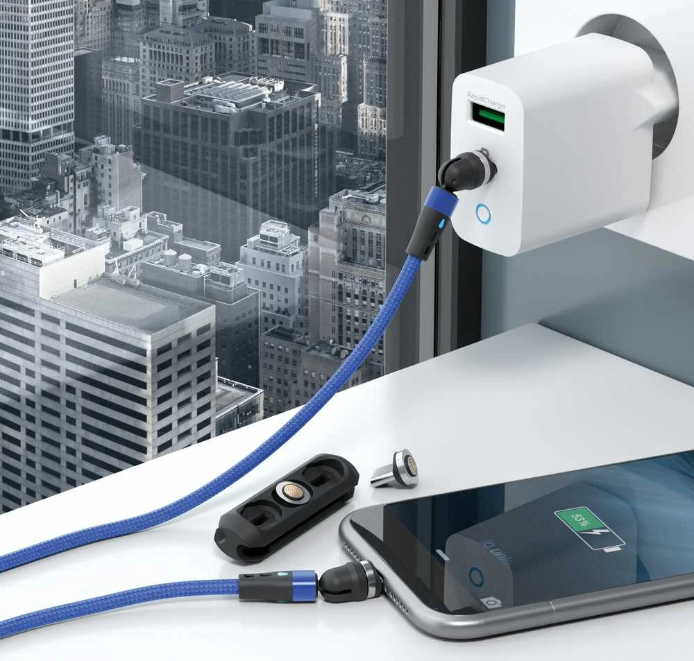 USB kabelis Realpower USB-A - USB-C + microUSB + Lightning 1 m Mėlyna (439652)