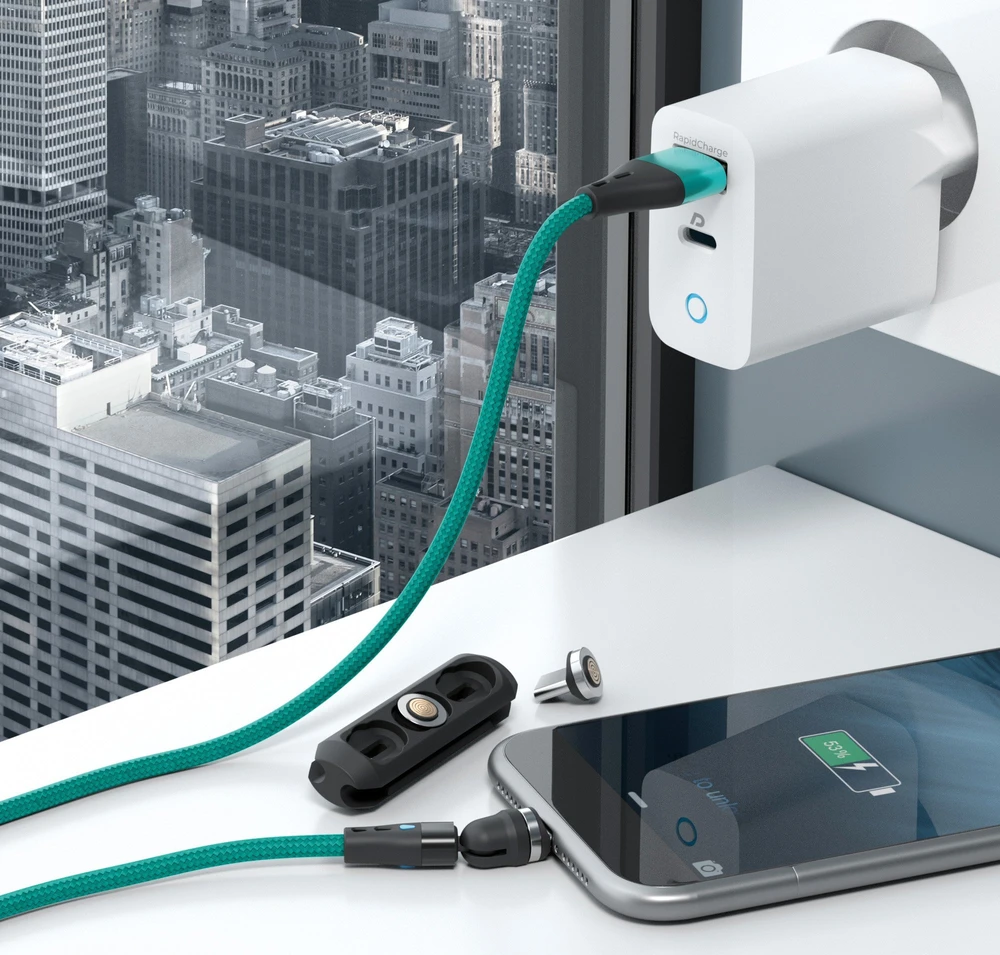 USB kabelis Realpower USB-A - USB-C + microUSB + Lightning 2 m Žalias (439645)