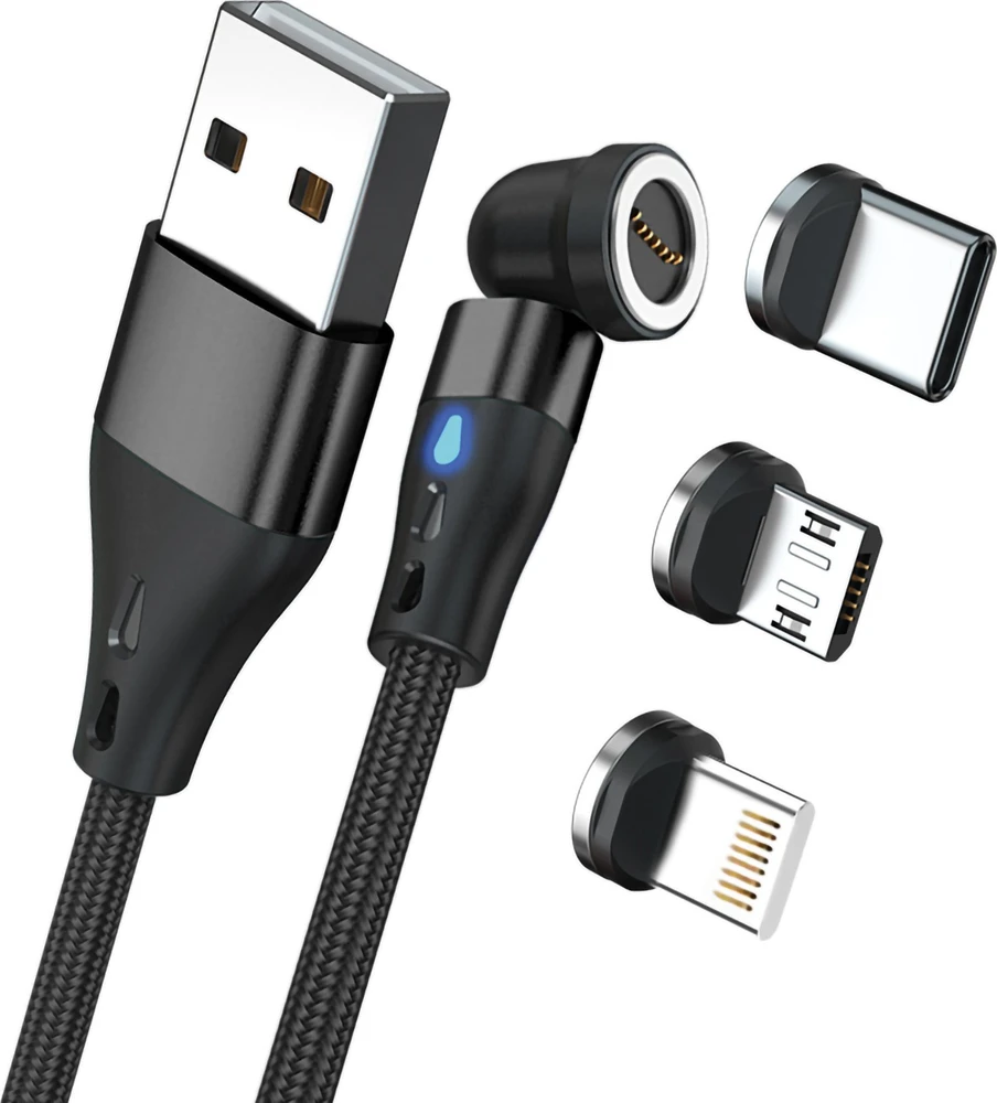 Kabelis USB Realpower USB-A - USB-C + microUSB + Lightning 2 m Juodas (439643)