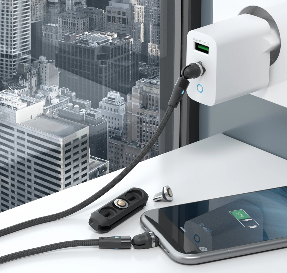 USB kabelis Realpower USB-A - USB-C + microUSB + Lightning 1 m Juodas (439648)