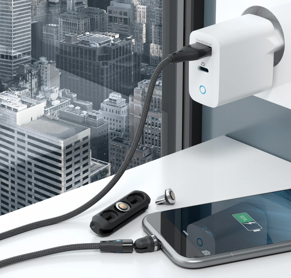 Kabelis USB Realpower USB-A - USB-C + microUSB + Lightning 2 m Juodas (439643)