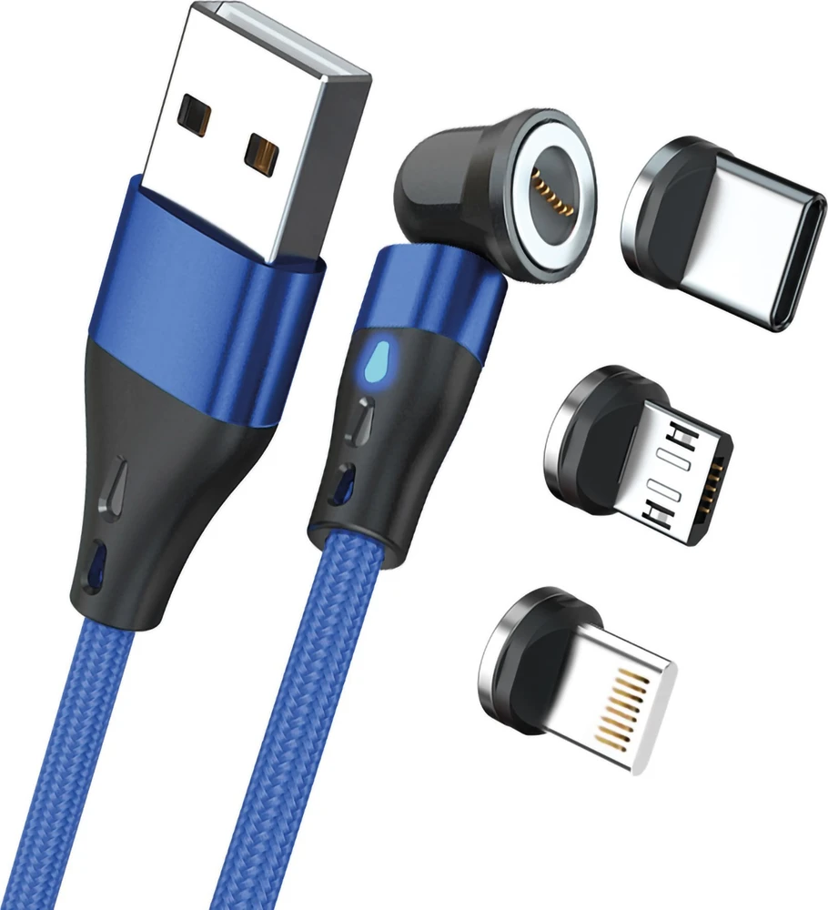 Kabelis USB Realpower USB-A - USB-C + microUSB + Lightning 1 m Mėlyna (439638)