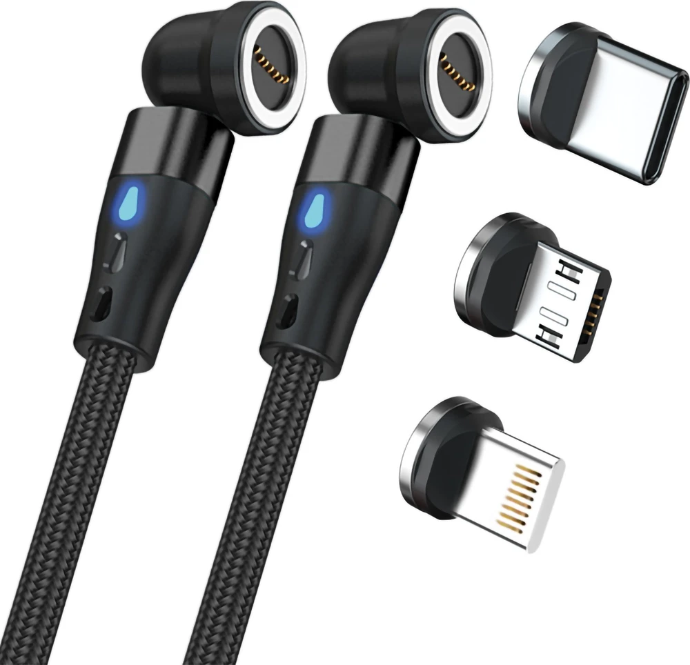 USB kabelis Realpower USB-A - USB-C + microUSB + Lightning 1 m Juodas (439648)