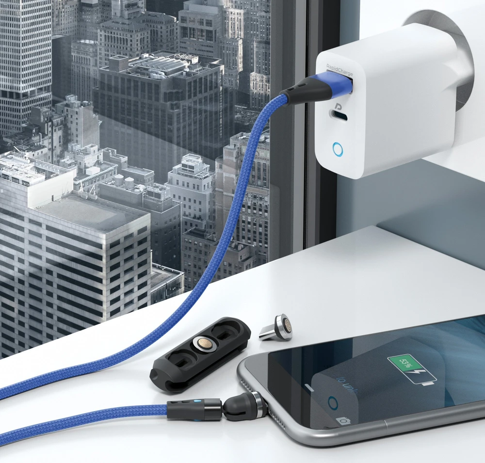 Kabelis USB Realpower USB-A - USB-C + microUSB + Lightning 1 m Mėlyna (439638)