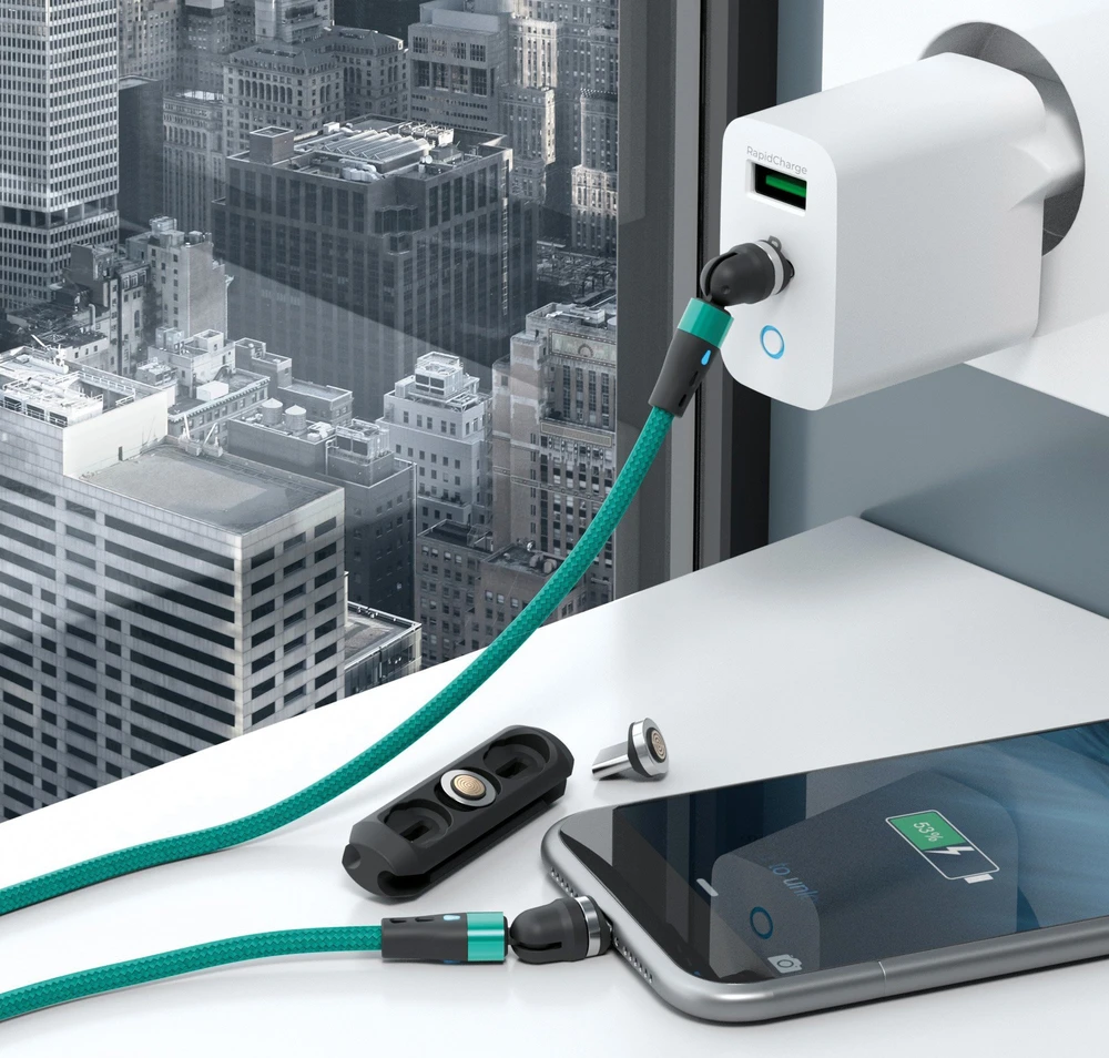 USB laidas Realpower USB-A - USB-C + microUSB + Lightning 1 m Žalias (439650)