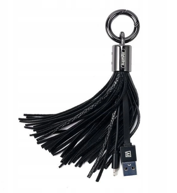 USB kabelis Remax Apple Tassels Ring duomenų kabelis Lightning juodas (RC-053iB)