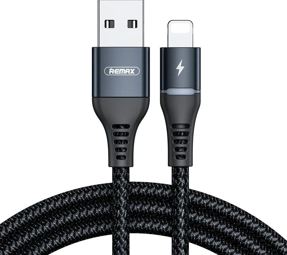 USB laidas Lightning Remax Colorful Light, 2.4A, 1m (juodas)
