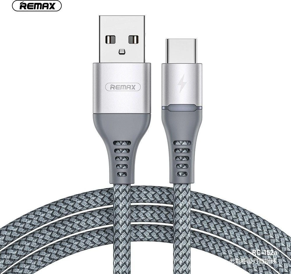 USB-C Remax Colorful Light laidas, 1 m, 2.4 A (juodas)