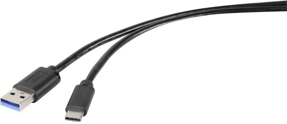 Kabelis USB Renkforce 0.15 m, USB A, USB C, USB 3.2 Gen 1 (3.1 Gen 1), 500 Mbit/s, Juodas (RF-4536470)