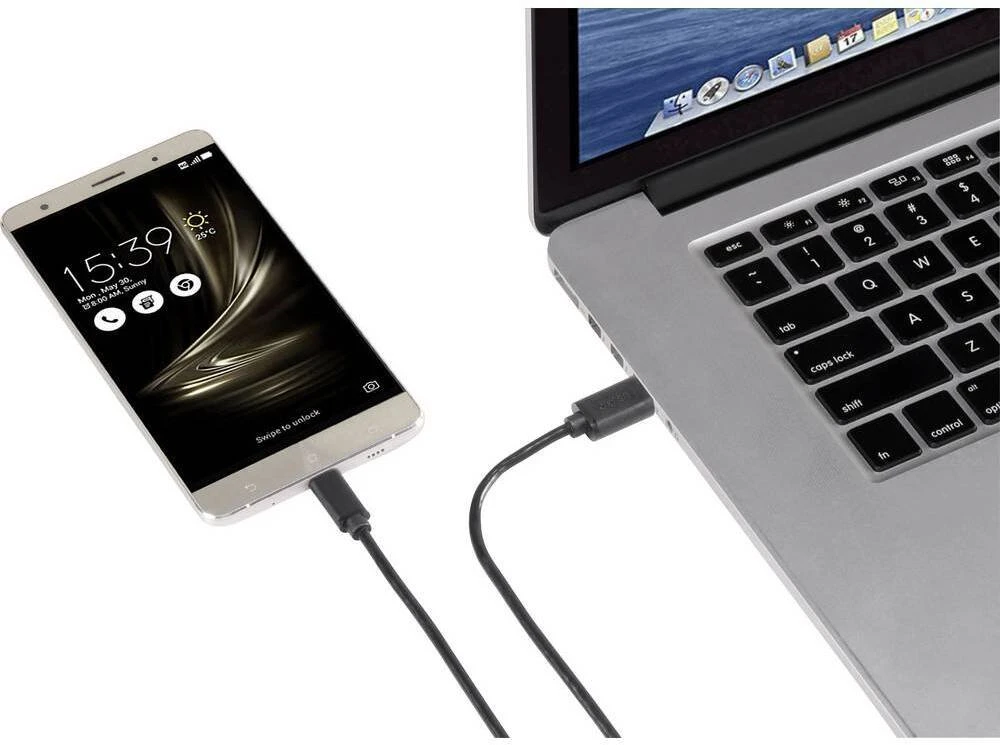 Kabelis USB Renkforce 0.15 m, USB A, USB C, USB 3.2 Gen 1 (3.1 Gen 1), 500 Mbit/s, Juodas (RF-4536470)