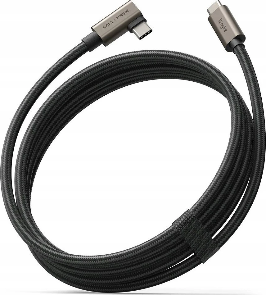 Ringkė 3.2 gen. 2x2 USB-C, PD 3.1 240W 2m kampinis laidas - juodas