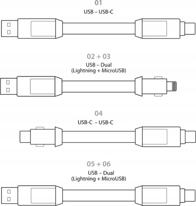 Kabelių rinkinys-raktų pakabukas Rolling Square inCharge® 6 USB-C/Lightning/Micro USB, 6cm/ 6770055