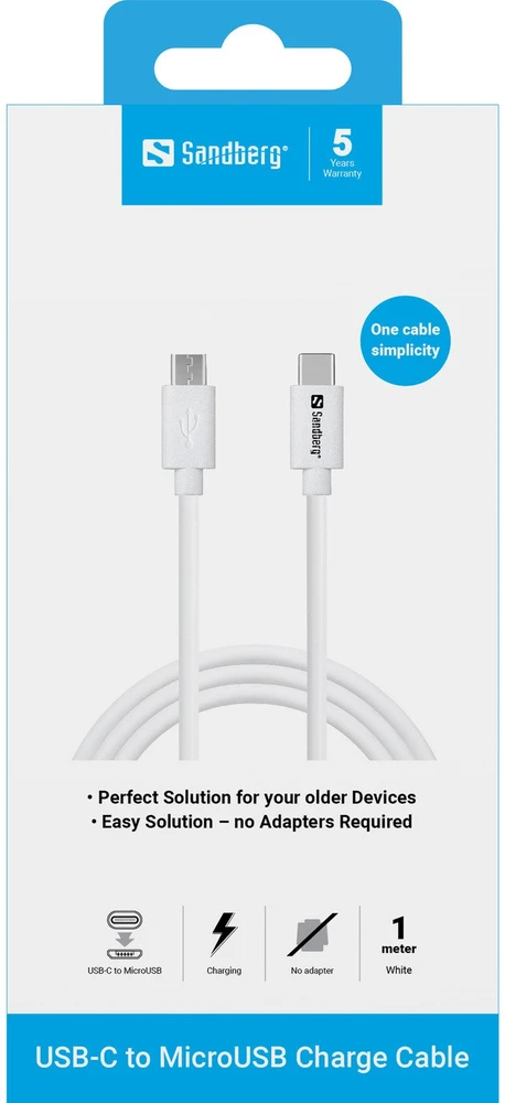 Sandberg USB-C į MicroUSB įkrovimo kabelis, 1 m