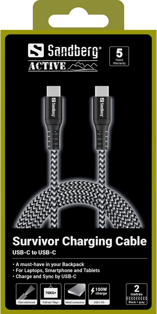 Sandberg USB-C laidas 2 m, 100 W