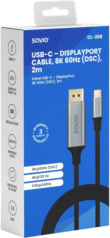 Savio CL-208 USB cable USB 3.2 Gen 1 (3.1 Gen 1) 2 m USB C Juodas, Pilkas