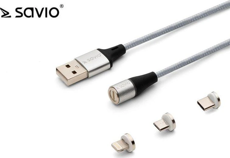Kabelis USB Savio USB-A - USB-C + microUSB + Lightning 1 m Sidabrinė (1_790966)