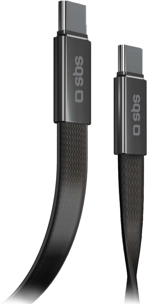 Kabelis SBS USB-C/USB-C, 60 W, 1 m, plokščiasis jungtis, juodas