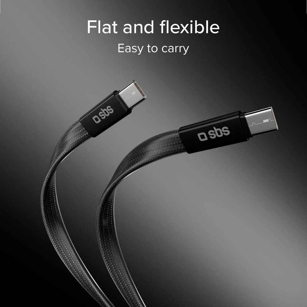 Kabelis SBS USB-C/USB-C, 60 W, 1 m, plokščiasis jungtis, juodas