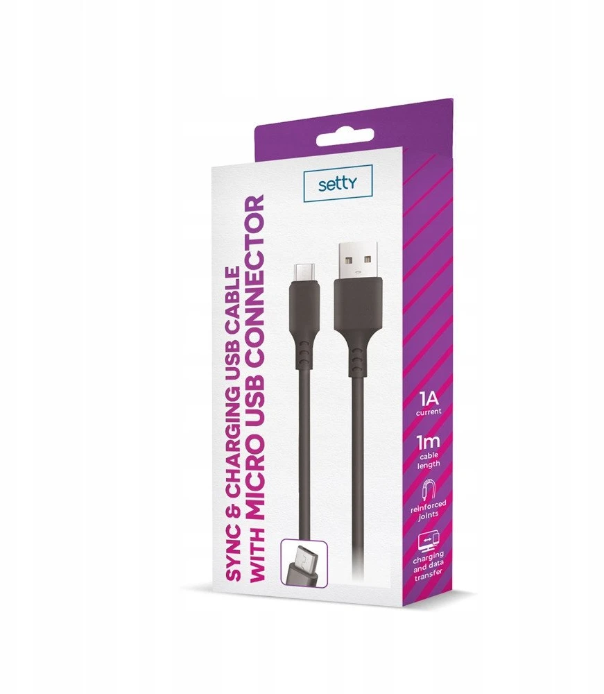 TelForceone Setty kabelis USB - microUSB 1,0 m 1A juodas NAUJIENA