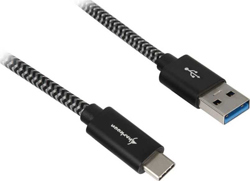 USB kabelis Sharkoon USB-A - USB-C 0,5 m Juodas (404495102703)