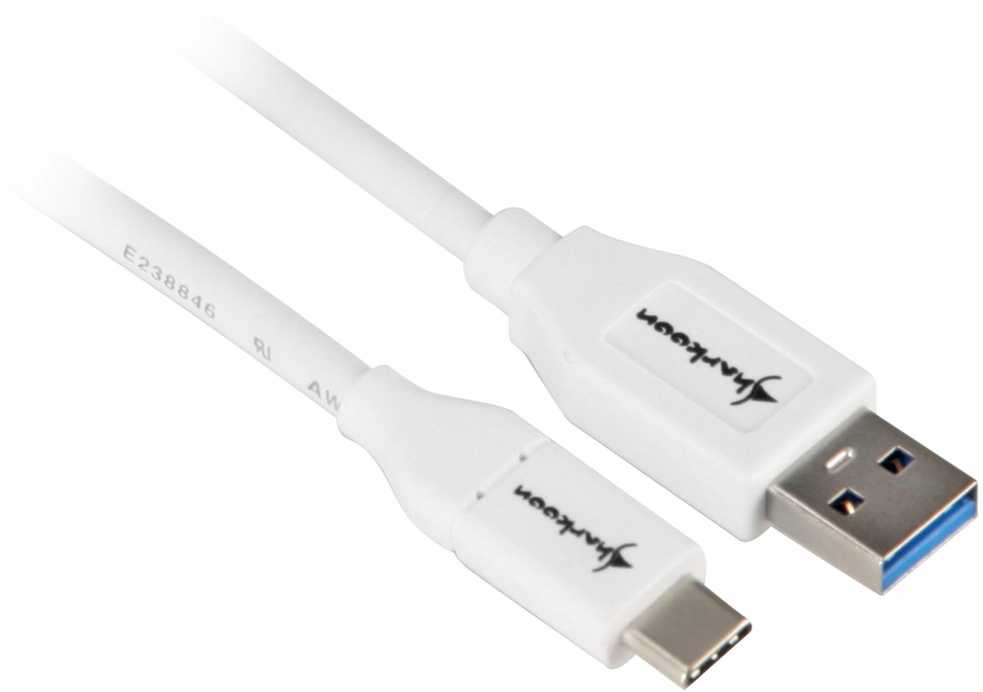 USB laidas Sharkoon USB-A - USB-C 1 m Balta (4044951021161)