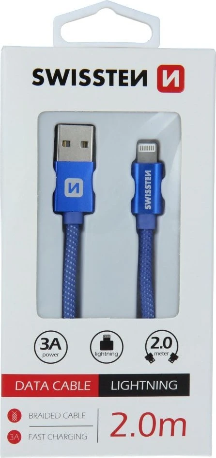 Swissten Textile Fast Charge 3A Lightning Data ir įkrovimo kabelis 2m