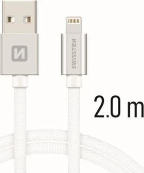 Swissten Textile Fast Charge 3A Lightning Data ir įkrovimo kabelis 2m