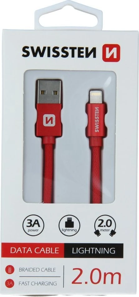 Swissten Textile Fast Charge 3A Lightning Data ir įkrovimo kabelis 2m