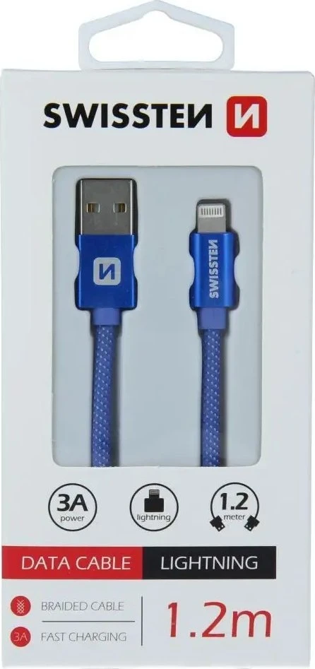 Swissten Textile Fast Charge 3A Lightning Data ir įkrovimo kabelis 1,2m