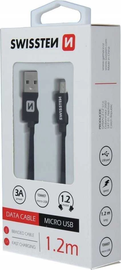Kabelis / paskendimas USB / Micro USB 1,2 M Swissten - juoda