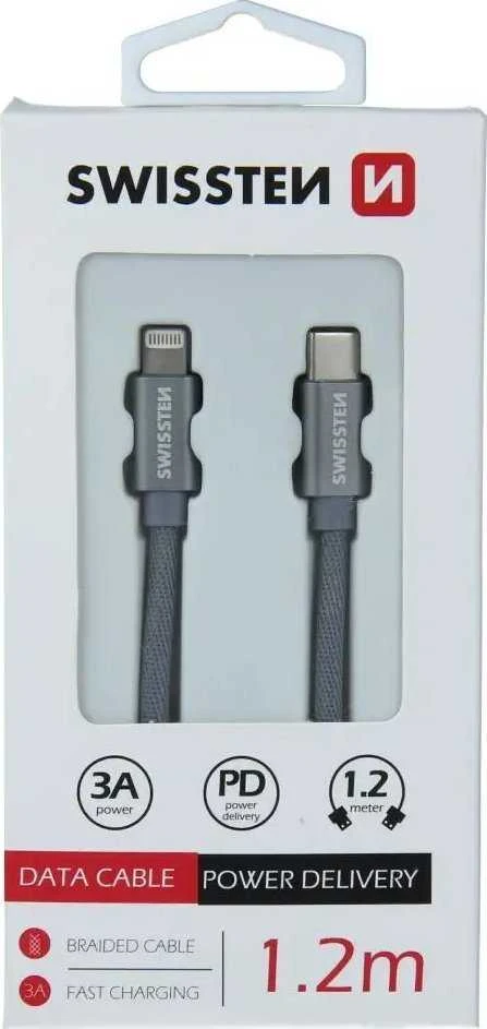 „Swissten Textile“ universalus greitas įkrovimas 3.1 USB-C su „Lightning Data“ ir 1,2 m įkrovimo laidas