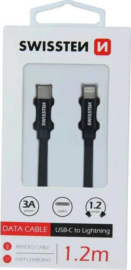 „Swissten Textile“ universalus greitas įkrovimas 3.1 USB-C su „Lightning Data“ ir 1,2 m įkrovimo laidas