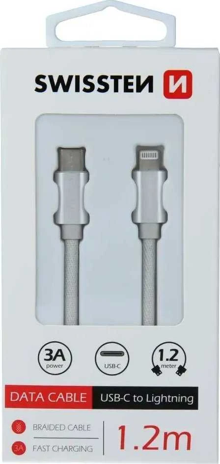 „Swissten Textile“ universalus greitas įkrovimas 3.1 USB-C su „Lightning Data“ ir 1,2 m įkrovimo laidas
